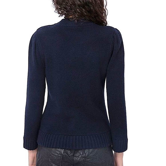 Zadig & Voltaire Betson Cashmere Sweater Navy Rhinestone Star Buttons Sz S NWT - Picture 4 of 8